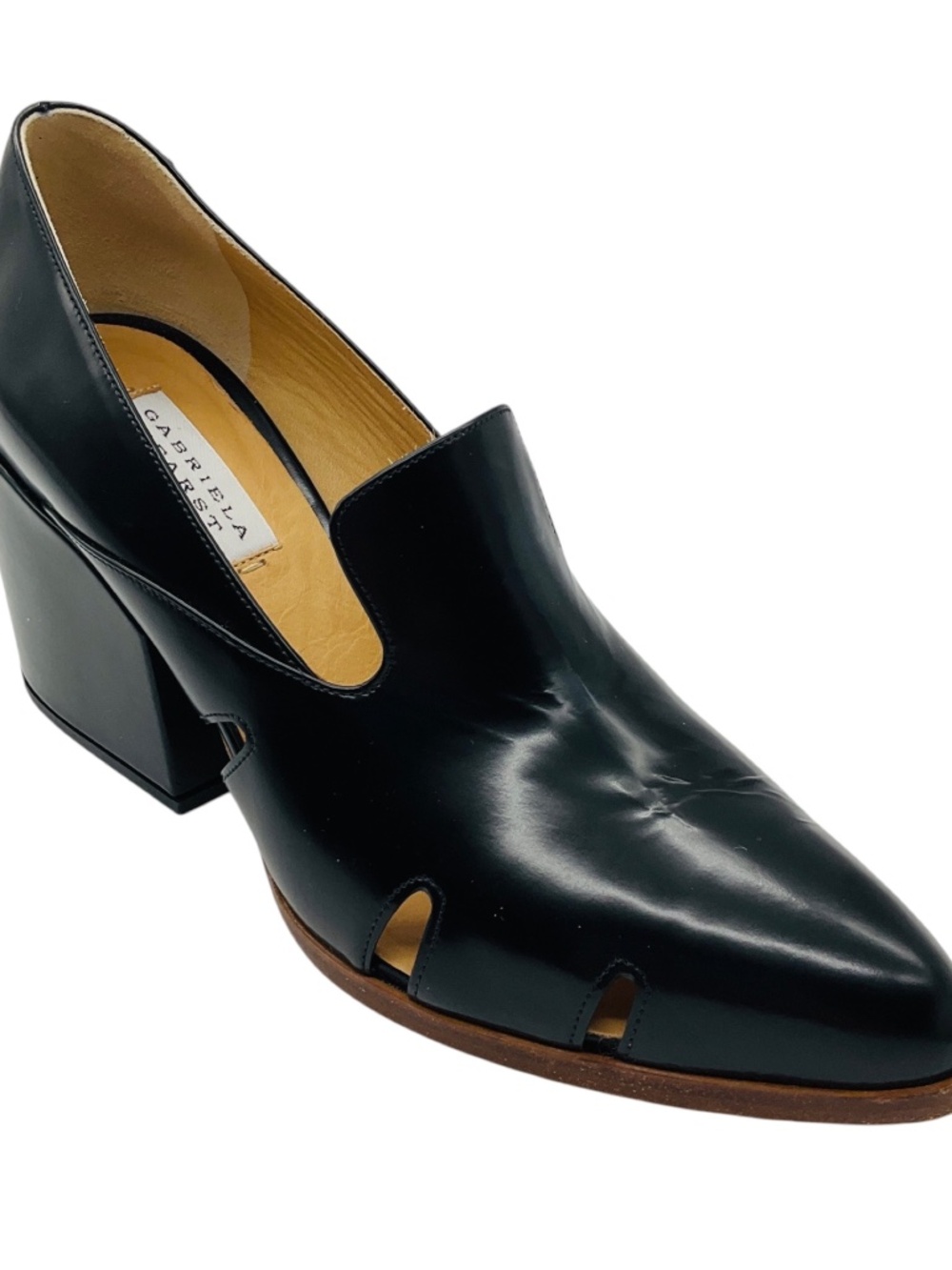 GABRIELA HEARST BLACK LEATHER POINTED TOE BLOCK HEEL LOAFER PUMPS / SHOES